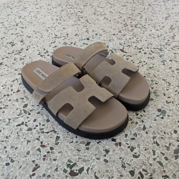 Steve Madden Taupe Slide Sandals - Picture 1 of 3